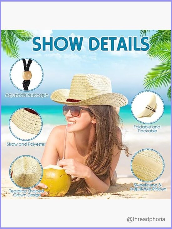 12 Straw Cowboy Hats with Bandanas Party Costume Set Western Style Adjustable